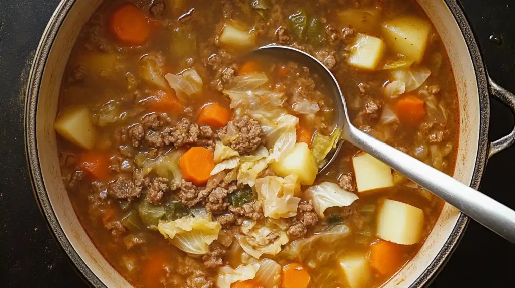 A steaming bowl of Busy Day Soup Recipe loaded with colorful vegetables and chicken.