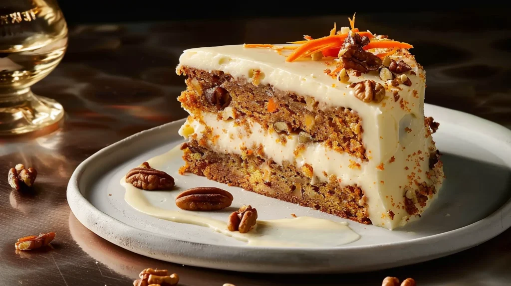 A perfectly frosted carrot cake, fresh out of the oven